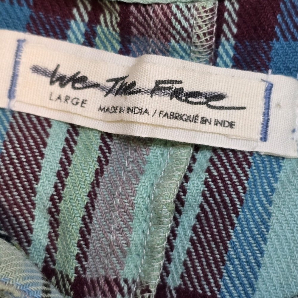 Free People We The Free Moon Bay Mixed Plaid Top Blue - Picture 4 of 8